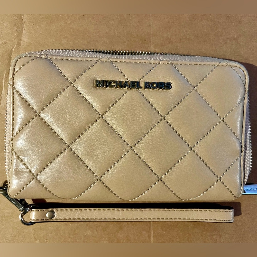 Michael Kors Tan Quilted Wristlet